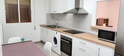 cocina con lavadora y fregadero en Maravilloso piso de dos dormitorios en Huéscar, en Huéscar
