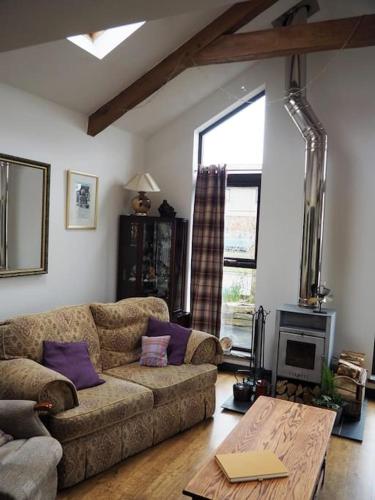 a living room with a couch and a tv at Fern Lodge Angus, Kirriemuir in Angus