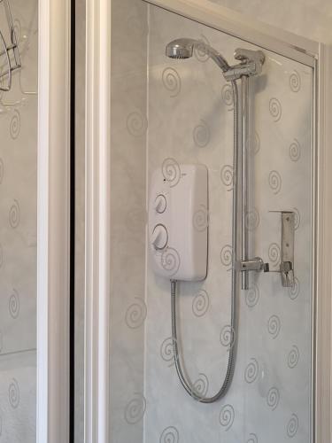 a shower with a shower head in a bathroom at 140 Bond in Blackpool