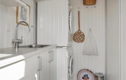 a white kitchen with a sink and a refrigerator at Nice Home In Hirtshals With Wifi in Hirtshals