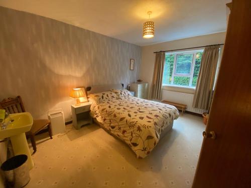 um pequeno quarto com uma cama e uma janela em Shalom bungalow Falcarragh Mountain View em Falcarragh