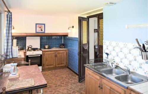 uma cozinha com um lavatório e uma bancada em Stunning Home In Miossens Lanusse With Wifi em Miossens-Lanusse