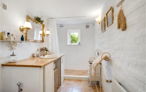 a bathroom with a sink and a mirror at Amazing Home In Hellebk With Wifi And 2 Bedrooms in Hellebæk