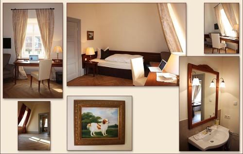 a collage of pictures of a bedroom and a bathroom at Jagdschloss Mönchbruch in Mörfelden-Walldorf