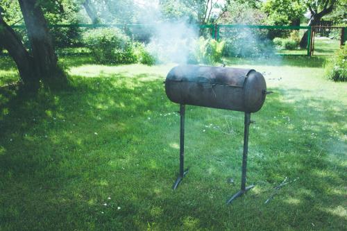 a grill in the grass in a yard at Palade Retrovisiit Leili in Palade