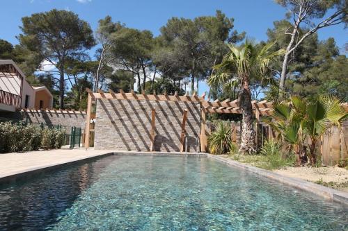 une piscine dans l'arrière-cour d'une maison dans l'établissement Apartment EDEN, AC, pool and beach at 500M, à La Croix-Valmer