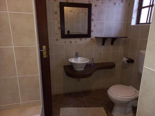 a bathroom with a sink and a toilet at Huis KlipdriftSelf Catering &B&B in Hentiesbaai