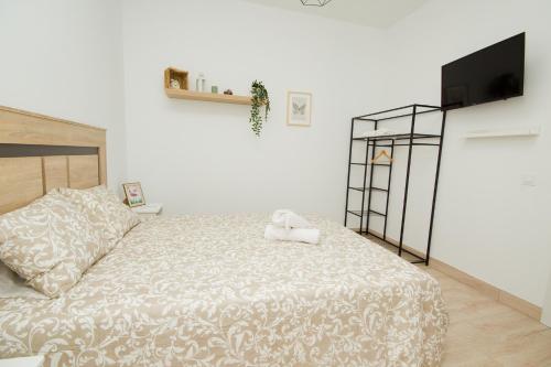 a bedroom with a bed and a television on a wall at Los Alonsos - Open Mall - By AZ Rentals in Arrecife