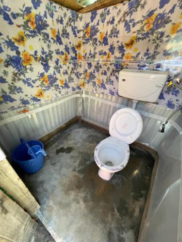 a small bathroom with a toilet in the floor at The woodswalk Treks and tours in Pahalgām
