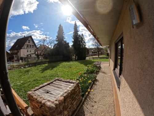 a view of a yard from a window of a house at J&J Apartment in Wutöschingen