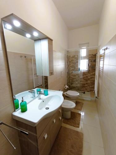 a bathroom with a sink and a toilet and a mirror at Casa Vacanze AlbA in Bari