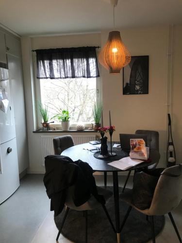 a dining room table with chairs in a kitchen at Jane’s place in Stockholm
