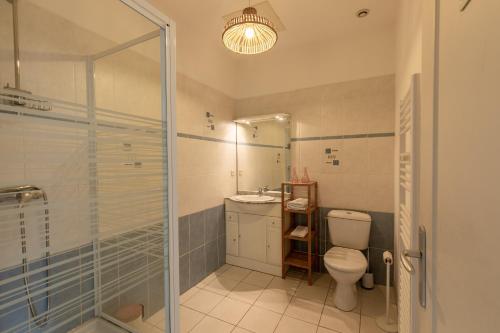 a bathroom with a shower and a toilet and a sink at - Le Saugeron - in Blaye