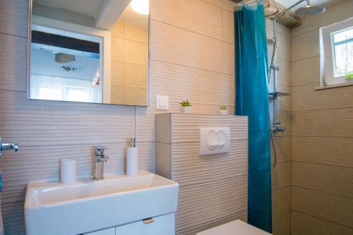 a bathroom with a sink and a shower at Holiday Home Moliva in Donje Sitno