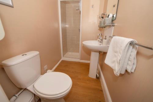 a bathroom with a toilet and a sink at Blantyre Guest House in Bridlington