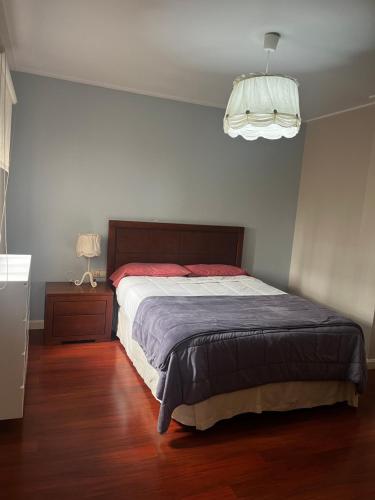 1 dormitorio con 1 cama grande y 1 lámpara en Apartamento céntrico en Albacete., en Albacete
