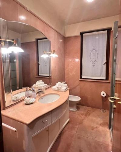 a bathroom with a sink and a toilet and a mirror at Residenza Borgo San Rocco in SantʼAmbrogio di Valpolicella