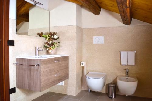 a bathroom with a sink and a toilet at Residence Porta Della Muda in Vittorio Veneto