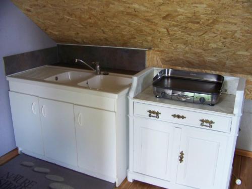 a kitchen with a sink and a toaster on a counter at C' 1 comble in Bischwihr
