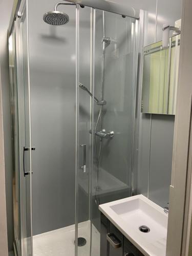 une salle de bain avec douche et lavabo dans l'établissement Studio 