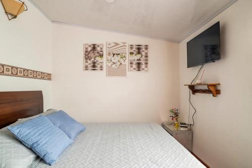 1 dormitorio con 1 cama y TV de pantalla plana en Excelente ubicación, movistar, parque simon Bolivar en Bogotá