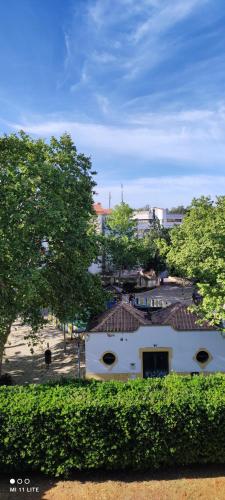 a white building with a tree and buildings in the background at AlbufeiraSun, arrive as a guest leave as a friend. in Albufeira