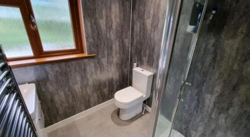 a small bathroom with a toilet and a window at Self-catering extended family home in Edinburgh