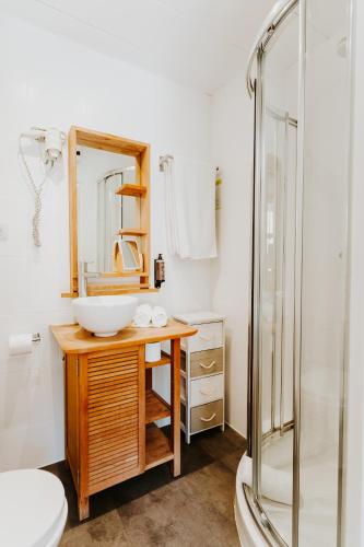 a bathroom with a sink and a shower at Hôtel Le Petit Castel in Antibes