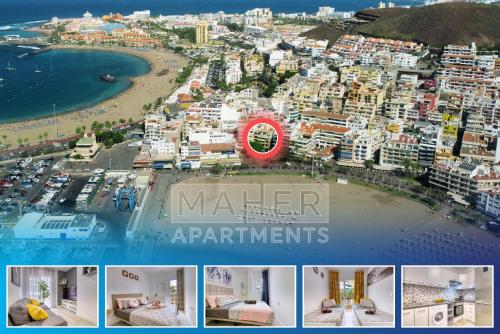 a collage of pictures of a city and a beach at Cozy main square and beachfront 3-bedrooms apartment in Los Cristianos