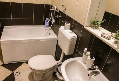 a bathroom with a white toilet and a sink at Apartman Lada in Bijeljina
