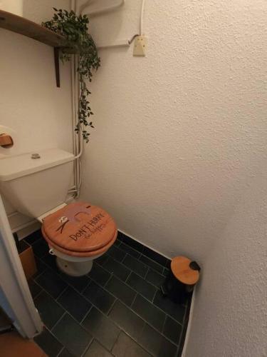 Elle comprend une petite salle de bains pourvue de toilettes. dans l'établissement A 8 mn A PIED DES PLAGES APPARTEMENT AVEC PISCINE ET TENNIS, à Argelès-sur-Mer