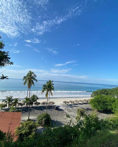 a beach with palm trees and the ocean at A Piece of Paradise in San Carlos