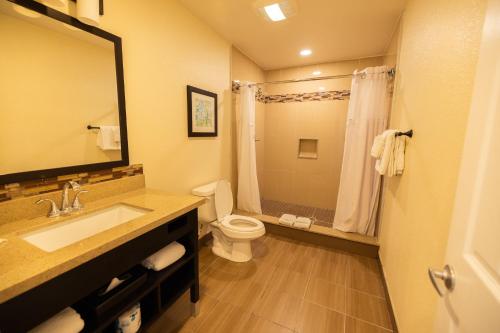 a bathroom with a sink and a toilet and a shower at Days Inn by Wyndham Monterey Downtown in Monterey