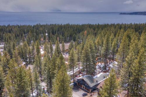 an aerial view of a building in the middle of a forest at Extra Spacious 2BR Cabin w Office and Outdoor Deck in Incline Village