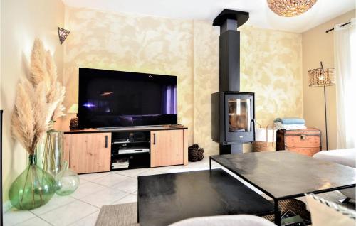 un salon avec une télévision à écran plat sur un centre de divertissement dans l'établissement Amazing Home In St Genies De Malgoires, à Saint-Géniès-de-Malgoirès