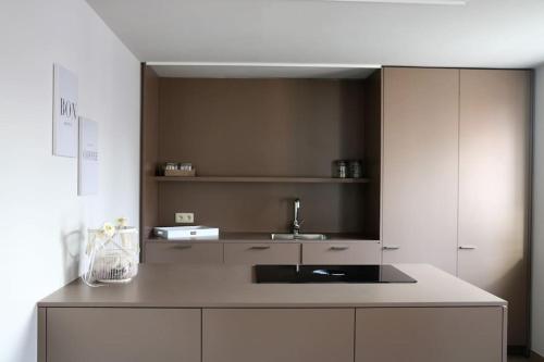 una cucina con lavandino e piano di lavoro di Momaison charmant landelijk appartement a Knesselare