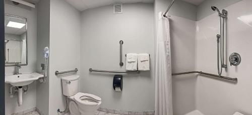 een badkamer met een toilet, een wastafel en een douche bij Quality Inn in Montpelier