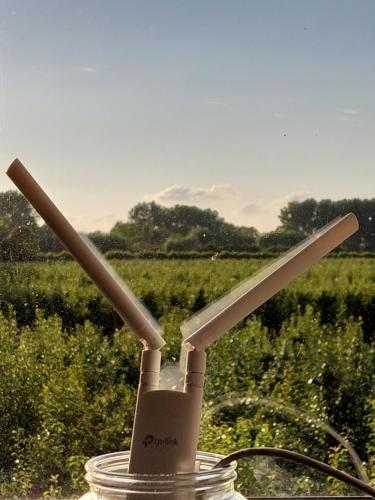 a knife in a jar with a field in the background at Chalet Conference 6 pers. in Hengstdijk