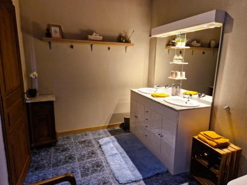 une salle de bain avec un lavabo et un miroir dans l'établissement Les Quintanes, à Suaux