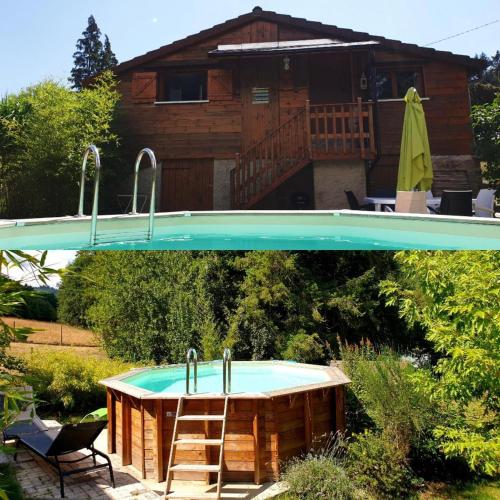 - une grande piscine dans une cour avec une maison dans l'établissement Le Chalet Cosy piscine et spa, à Weiterswiller