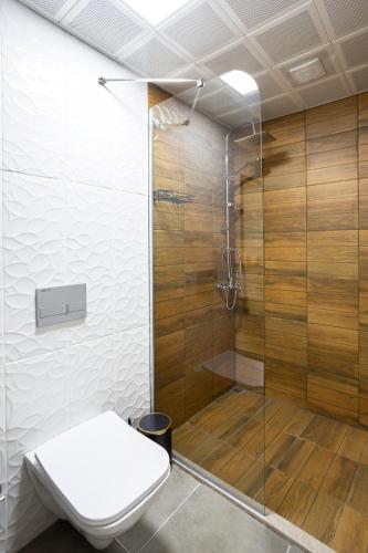 a bathroom with a toilet and a shower at 8 Rooms House in Balcova