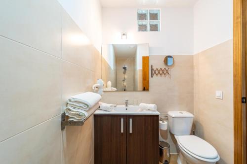 a bathroom with a sink and a toilet and a mirror at Apartamento Jibazahora Tauro in Zahora