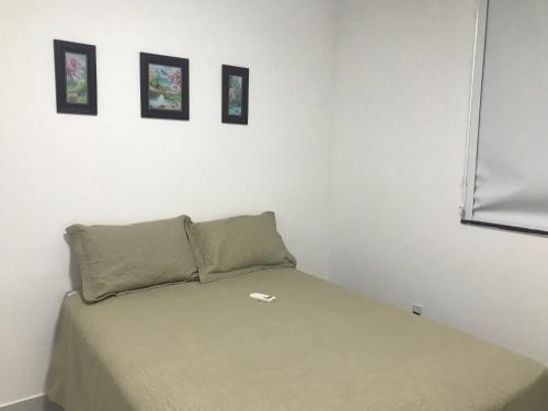 1 cama en una habitación con 3 cuadros en la pared en TERRAÇO EM COPACABANA VC, en Río de Janeiro