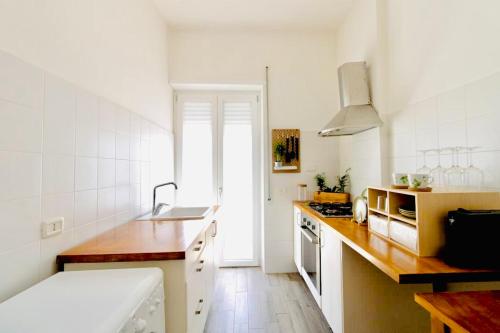 a white kitchen with a sink and a counter at PLANT HOUSE Roma San Paolo in Rome