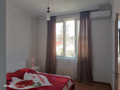a bedroom with a bed and a window at Guest House Irakli in Makhinjauri
