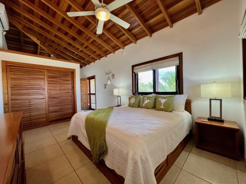 a bedroom with a bed and a ceiling fan at Bella Sway Belize in Placencia