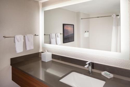 a bathroom with a sink and a large mirror at Fairfield Inn & Suites by Marriott Charleston in Charleston