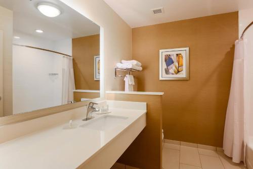 Fairfield Inn & Suites by Marriott Alexandria في أليكساندريا: حمام مع حوض ومرآة