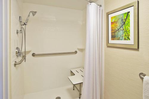 y baño con bañera y cortina de ducha. en Fairfield Inn Ann Arbor, en Ann Arbor