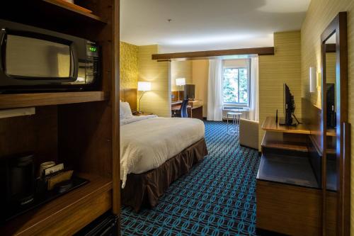 ein Hotelzimmer mit einem Bett und einem TV in der Unterkunft Fairfield Inn & Suites by Marriott Wisconsin Dells in Wisconsin Dells